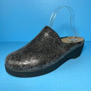 Mephisto Womens Satty Metallic Black Crush Leather Clogs EU 41